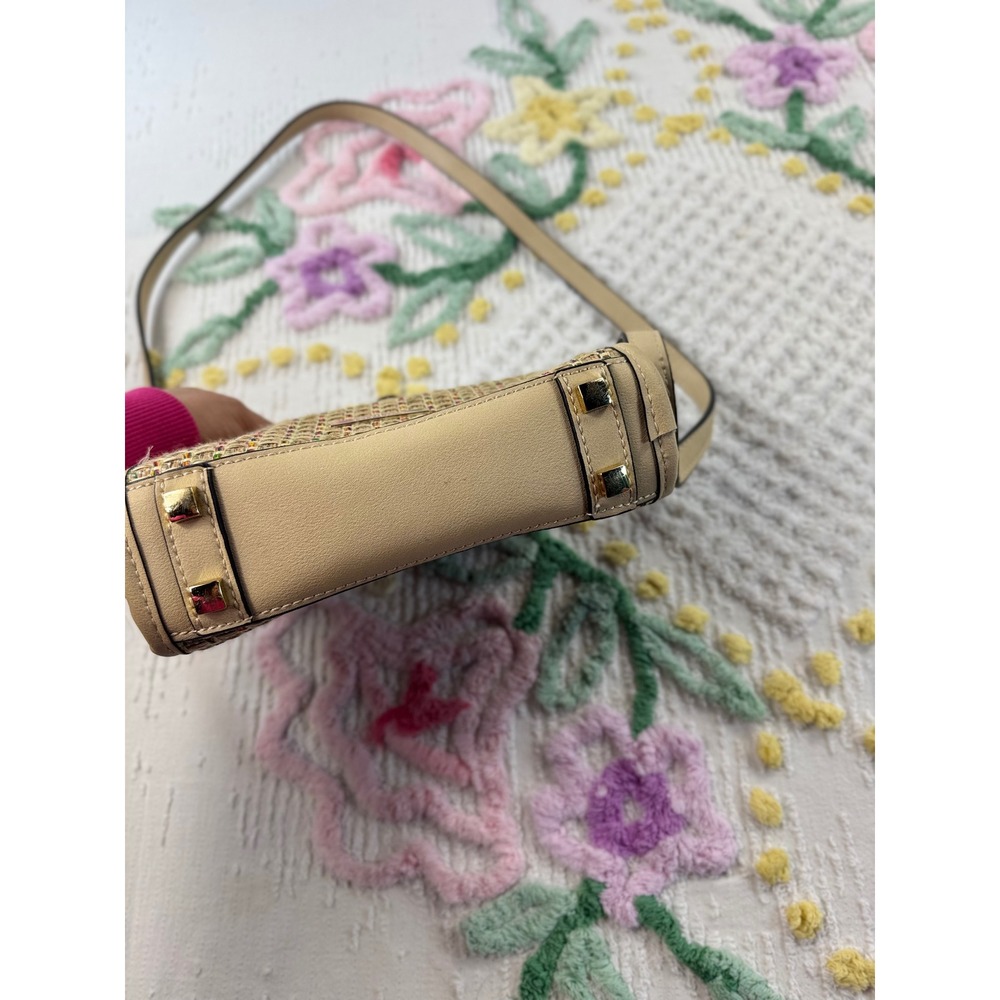 Simply Noelle Straw Woven Crossbody‎ Bag Beige Tan Multi Color Accent strap - Picture 6 of 12